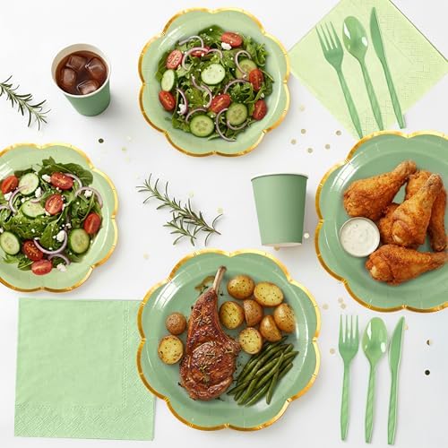 350Pcs Sage Green Paper Plates and Napkins Party Supplies for 50 Guests - Image 6
