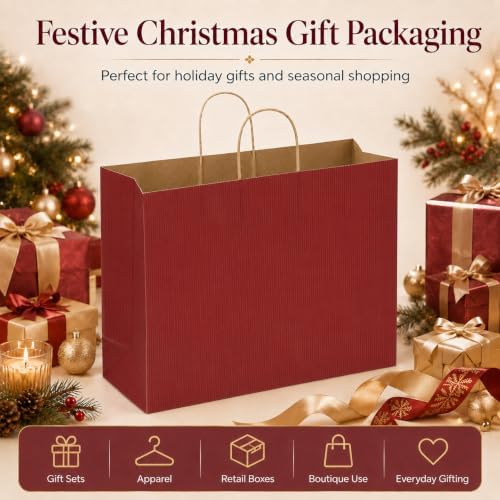 METRONIC Red Large Paper Gift Bags with Handles 16 x 6 x 12 Inch, 50 Pack - Image 6