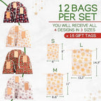 12 Pack Reusable Christmas gift bags with 15 gift tags. Gift sacks. Fabric drawstring holiday gift bags in assorted sizes. Xmas bags for presents, parties & stocking stuffers. (CE3) - Image 4
