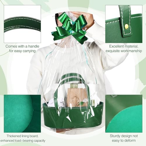 Wonderjune Empty Baskets for Gift Thanksgiving Leather Gift Bags, Green - Image 3