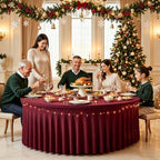 Burgundy Round Spandex Tablecloth, 5FT Stretchy Table Cloth with Skirt, 4PCS Washable Fitted Tablecloth, Circle Wrinkle Free Table Cover for Wedding Party Dining - Image 2