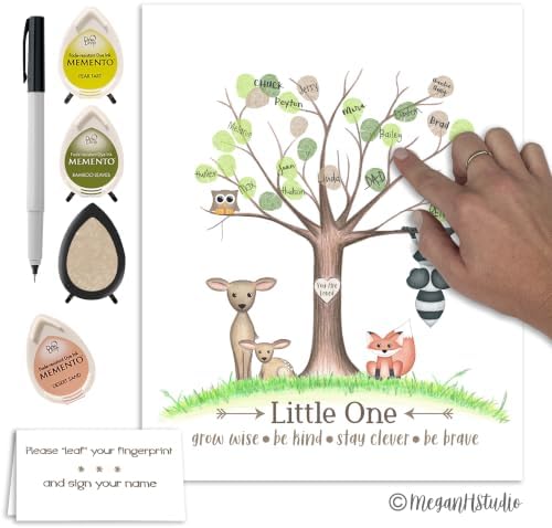 Woodland Baby Shower Fingerprint Tree Set, 8.5x11 Inches, Neutral - Image 4
