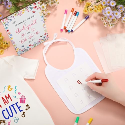 Panitay 100 Pcs White Baby Bodysuits Bibs Kit 25 Guests, Flower - Image 2
