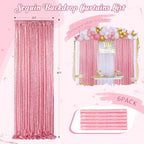 Backdrop Curtains Blush Pink Glitter Sequin Photo Curtain 6 Panels 2ftx8ft - Image 4
