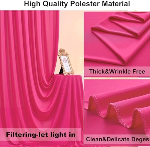 30ft x 10ft Fuchsia Wrinkle Free Backdrop Curtains for Parties,6 Panels 5×10ft Thick Silky Polyester Hot Pink Photo Backdrop Drapes Curtain for Barbie Party Wedding Birthday Baby Shower Photography - Image 3