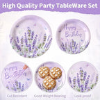 400 Pcs Purple Lavender Birthday Decorations for 50 Guests, Lavender Floral Butterfly Paper Plates Napkins and Cups Set with Cutlery, Lilac Tableware for Spring Birthday Party Supplies - Image 3