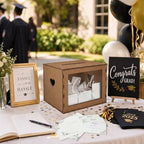 Large Wooden Wedding Card Box for Grad Party Reception Table with 50 Cards - Image 4
