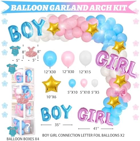 Hombae Staches or Lashes Gender Reveal Decorations, 169 PCs Boy or Girl Gender Reveal Decorations Backdrop Balloon Garland Banner Tablecloth Cake Cupcake Topper Box Cutout Poster Sash Pink Blue - Image 5