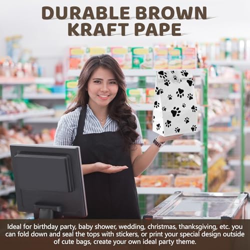 Meanplan 200 Pcs Paper Paw Bags with Footprint Paper Dog Treat Bags Bulk for Lunch Snacks Bread Candy Sandwich Popcorn Cookies Food Party Favors (White) - Image 5