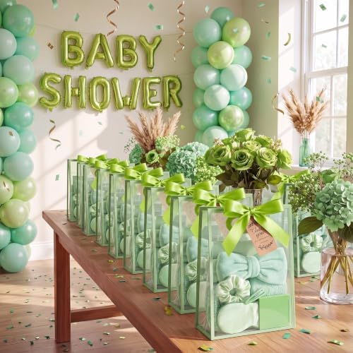 54 Pcs Baby Shower Prizes for Winners Prizes Gifts 6 Sets with Headbands Eye Masks Mirrors Hair Ties Hair Clips Socks Storage Bags Thank Card Gift Bag for Baby Shower Party Wedding(Green) - Image 5