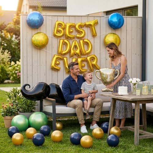 45 PCS Fathers Day Gift for Dad Happy Birthday Foil Balloon Party Decorations Balloons Kit, "Best Dad Ever" Letter Balloons Navy Blue Gold Latex Balloons for Father, Father's Day Party Decor - Image 5