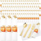 Supernal 60Pack Pre Rolled Gold Plastic Silverware Set for Thanksgiving by supernal