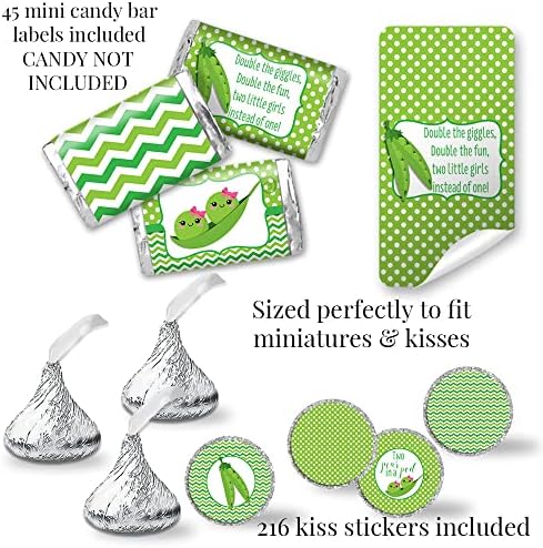 Amanda Creation Two Peas in a Pod Invitations, 20 Twin Girl Baby Shower Invitations with Envelopes, Diaper Raffle, Book Request & Sticker Bundle - Image 5