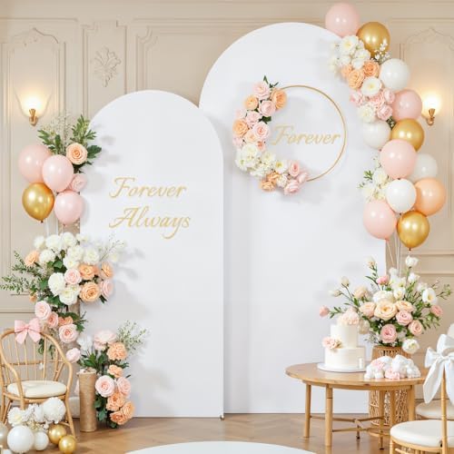 White and Beige Arch Cover Set of 2-7.2FT and 6FT Arch Backdrop Cover Spandex Fitted Wedding Balloon Arch Stand Covers for Bridal Shower Wedding Baby Shower Birthday Party Ceremony Photo Background - Image 4
