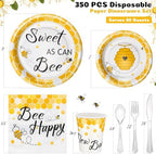 FillTouch 350 Pcs Bee Party Tableware for 50 Guests Baby Shower Bee Paper Plates Disposable Napkins Cups Plastic Knives Fork Spoon for Birthday Wedding - Image 2