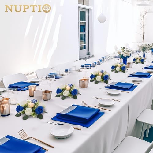 NUPTIO Small Wreath for Table Centerpieces, 9.05 Inch, Royal Blue & White - Image 2