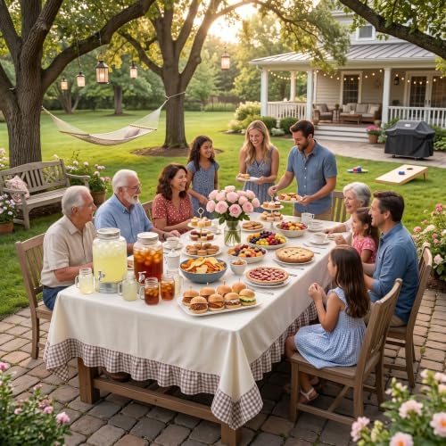 Retro Farmhouse Ruffle Tablecloth 60" x 120" Plaid Flounces Trim Washable Table Cover Tablecloths for Rectangle Table Picnic Kitchen Dining Room Home Party Wedding Decor Khaki Gingham Patchwork - Image 4