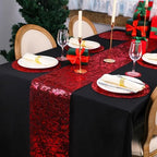 Snowkingdom Red Sparkly Table Runner Sequin Glitter Metallic Foil Mesh Runner 11 Inch x 100 Feet Romantic Wedding Reception Anniversary Birthday Party Bridal Shower Mother's Day Table Decoration - Image 3
