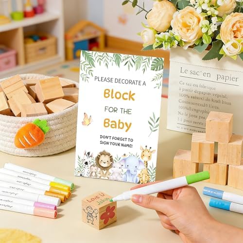 Fennoral 67 PCS Fun Baby Shower Games Sign Kit DIY Coloring Blocks - Image 2