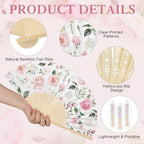 25 Pcs Pink Floral Folding Hand Fan Bulk with Organza Bags - Image 3