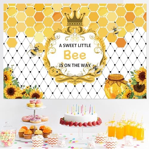 Fabric 9x6ft Bee Baby Shower Photography Background A Sweet Little Bee is on The Way Sweet Honeycomb Sunflower Backdrop Newborn Gender Reveal Party Decor Cake Table Banner Supplies - Image 4