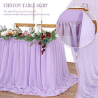 Lavender Chiffon Table Skirt 6ft for Rectangle Tables 2 Layer Purple Mermaid Table Skirting for Wedding Birthday Butterfly Party Baby Shower Decor - Image 3