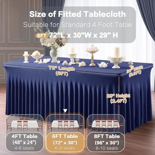 6 Packs Navy Blue Spandex Tableclothes for 6 Foot Rectangle Table, Spandex Table Covers 6FT Stretch Table Skirts Rectangle Wrinkle Free Fitted Tablecover for Event, Wedding, Banquet & Parties - Image 3