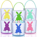 Weewooday 6 Pcs Easter Bunny Basket Bags Canvas Rabbit Bucket Tote for Easter Egg Hunts Candy Gifts Storage by Weewooday