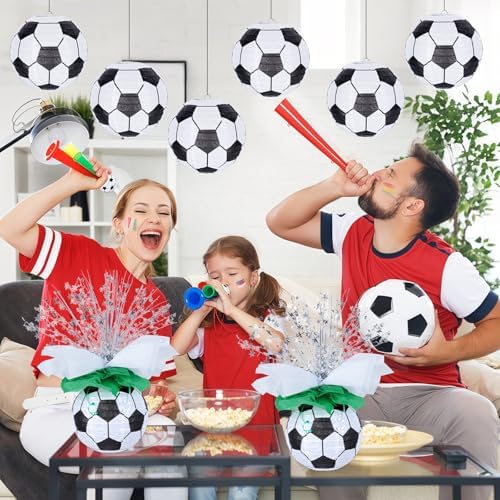 72 Pieces Soccer Paper Lanterns Centerpieces Decorations 8'' Soccer Lanterns Table Centerpieces with Metallic Foil Centerpiece Wrapping Paper and Ribbons for Soccer Birthday Party (72 PCS, Soccer) - Image 5