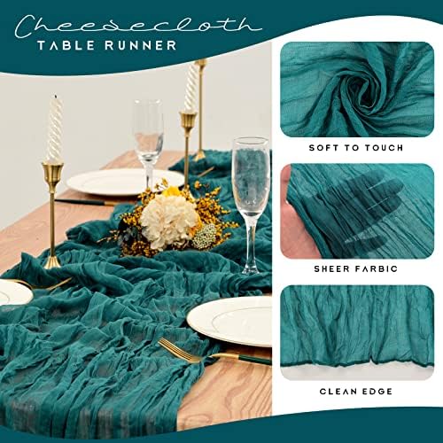 YMHPRIDE 12 Pack Cheesecloth Table Runner 35x120in Teal Table Runner - Image 4