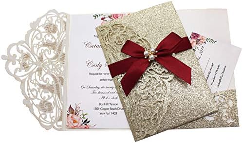 AdasBridal 25Pcs 250GSM Tri-Fold Glitter Wedding Invitations with RSVP Card by AdasBridal