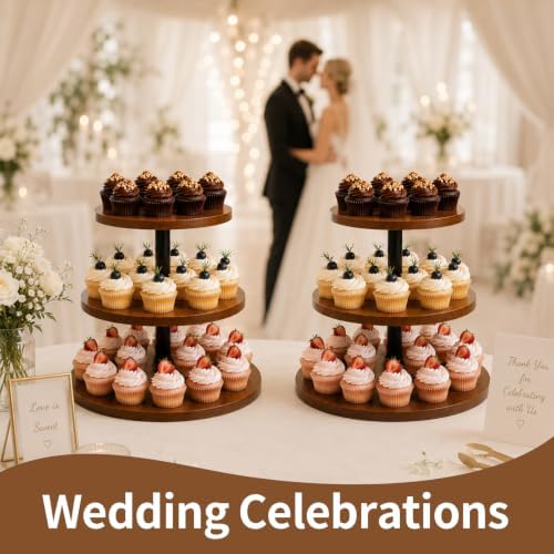 Wooden Cupcake Stand 2 Pack, Large Cupcake Tower Stand for 50 Cupcakes, 3 Tiered Wooden Serving Trays Stand, Soporte Para Cupcakes, Dessert Table Display - Image 3