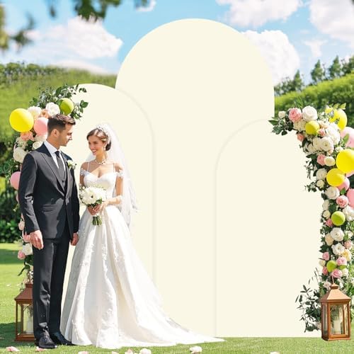 FOTSHARER Ivory Arch Cover Set of 3 Spandex Wedding Backdrop Arch Covers 6FT 5FT 4FT Chiara Arched Stand Cover Stretchy Backdrop for Birthday Party Bridal Baby Shower Graduation Balloon Decorations - Image 2