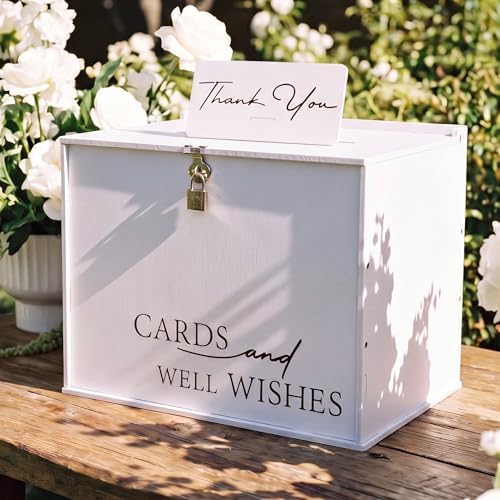 BreezeHug 14" Large Wedding Card Box with Lock, Minimalist White PVC Money Box for Reception, Modern Envelope Holder with Matching Thank You Sign for Bridal Shower, Anniversary & Formal Events by Unknown