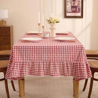 Romanstile Gingham Ruffled Tablecloth Rectangle, 60 x 102 Inch, Red - Image 5