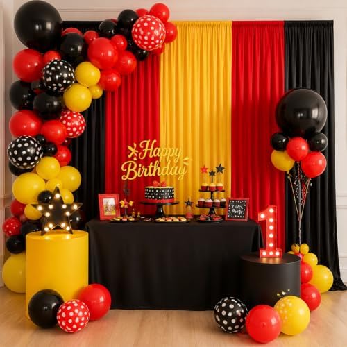 10x7FT Red Black Yellow Backdrop Curtains for Parties Wrinkle Free Backdrop Drapes for Birthday Graduation Decoration Themed Party Photography Background by FIXORO