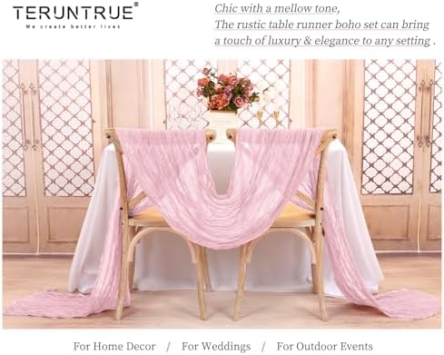 Teruntrue 20 Pack Light Pink Cheesecloth Table Runner 17x108 Inch, Boho Gauze Sheer Fabric Cheese Cloth Table Runners for Wedding Party Bridal Shower Baby Shower Birthday Home Decor Garden Farmhouse - Image 4