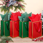 Yeaqee 50 Pcs Metallic Paepr Gift Bags Bulk with Handles,Red Green - Image 5