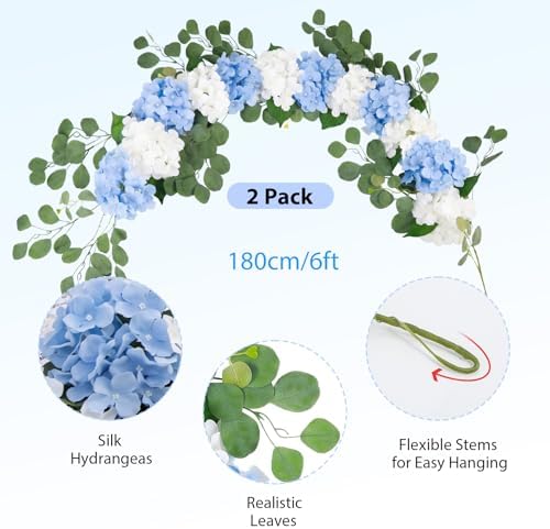 Auihiay Artificial Flower Garland, Silk Hydrangea Garland, 2Pcs Total 12ft - Image 3