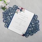 20Pcs Personalized Wedding Invitation, Customized Navy Blue Laser Cut Invitation Cards With Envelopes Rhinestone Pearls and Ribbons For Wedding XV Anos Quinceanera Invitation - Image 3