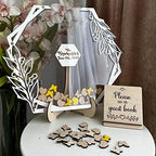 Personalized Wedding Wooden Guest Book: Creative Acrylic Custom Name Alternative Inserts Box DIY Custom Rustic Wedding Heart Drop Guest Book for Graduation Anniversary Wedding Decor (Flower Hexagon) - Image 4