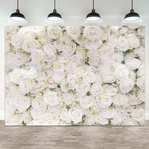 15x10ft Flower Backdrop White Rose Floral Photography Background Engagement Ceremony Bridal Shower Wedding Party Banner Decorations Kids Birthday Newborn Baby Shower Portrait Photo Booth Prop by ASDCXZ