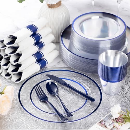 Goodluck 175 Pcs Clear Blue Plastic Plates Disposable for Party 25 Guests - Image 2