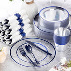 Goodluck 700 Pcs Clear Blue Plastic Plates Disposable for Party 100 Guests - Image 2