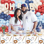 Baseball Baby Shower Decorations – 102 PCs A Little Slugger Is On The Way Backdrop, Balloon Garland Cake Topper Boxes Tablecloth Baseball Sash for Boy Baby Shower Party - Image 4