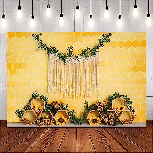 Sweet Honeycomb Theme Photography Background Bohemian Decoration Sunflowers Newborn Birthday Party Decoration Children Birthday Baby Shower Cake Smash Decoration Supplies (8X6FT) - Image 4