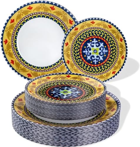 Hioasis Yellow Plastic Plates, Boho Plates, 60 Pcs for 30 Guests by Hioasis