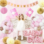 Baby Shower Decorations for Girl - Pink Gender Reveal Party Favors with Fringe Curtain,Its a Girl Banner, Baby Girl Letter,Tissue Paper Pom Poms, Pink Gold Confetti Balloons, Paper Lanterns - Image 4