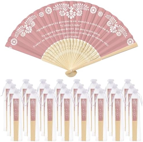 Barydat 24 Sets Cielito Lindo Baby Shower Favors De Barro Paper Hand Fans with Organza Bags Mexican Folding Fans Handheld Home Decor DIY Supplies for Guest Talavera Bridal Baby Shower(Pink) by home
