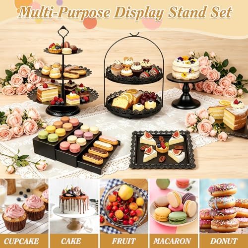 10 Pcs Black Cake Stand Set Metal Cupcake Stands, Multiple Styles Dessert Display Tower for Candy Fruit, Cake Serving Trays for Birthday, Wedding, Anniversary, Baby Shower, Engagement Party - Image 4